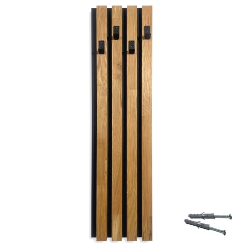 FLEXISTYLE Kleiderhaken wand Wandgarderobe Garderobe Holz Eiche Lamellen Schwarz modular Höhe 98cm (Modul B 24cm)