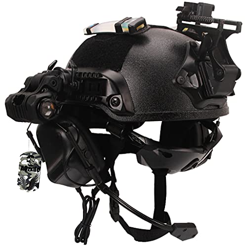 AQzxdc Militärhelm Set, Mit Taktischem Headset Und Brille Und NVG-Schiene Taktische Ausrüstungskombination, Für Airsoft Protective Outdoor Paintball Cosplay,Sets c