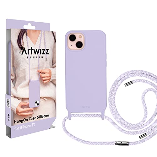 Artwizz HangOn Case kompatibel mit [iPhone 13] - Elastische Schutzhülle aus Silikon als Handykette zum Umhängen mit Band - Purple Sky