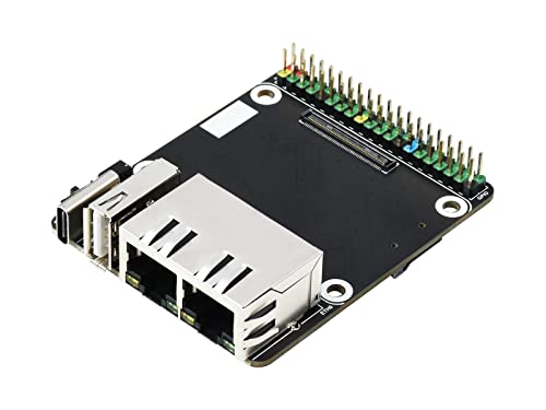 Mini Dual Gigabit Ethernet Base Board for Raspberry Pi Compute Module 4 CM4/4 Lite, Dual Gigabit Ethernet Ports,1xRaspberry Pi 40PIN GPIO Header,1xUSB 2.0 Port, 5V Power Input