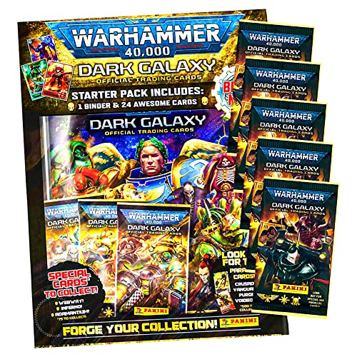 Panini Warhammer 40.000 Dark Galaxy Karten - Sammelkarten Trading Cards (2023) - 1 Starter + 5 Booster im Bundle mit 10 STRONCARD Hüllen