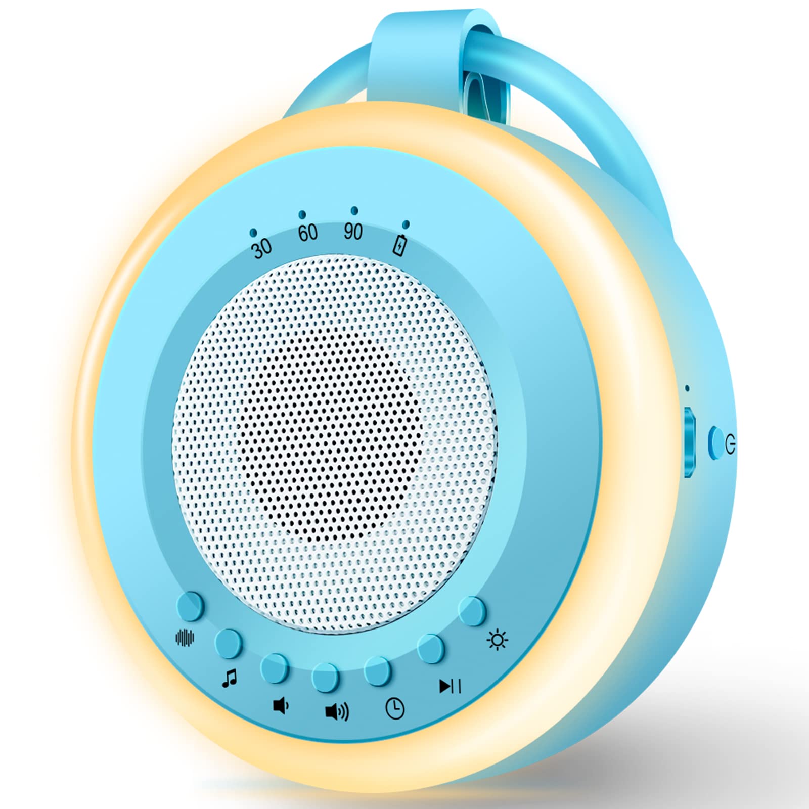 Tragbare Baby White Noise Machine: Easy@Home Einschlafhilfe Babys mit weißem Rauschen | Nachtlicht | 20 Beruhigende Schlaflieder & Naturgeräusche | 3 Timer-Einstellungen | USB wiederaufladbar (Blau)