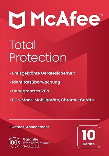 McAfee Total Protection 2023 | 10 Geräte | Virenschutz- und Internet-Sicherheitssoftware | VPN, Kennwort-Manager, Dark Web-Überwachung und elterliche Überwachung | 1-Jahre | Zustellung per Post