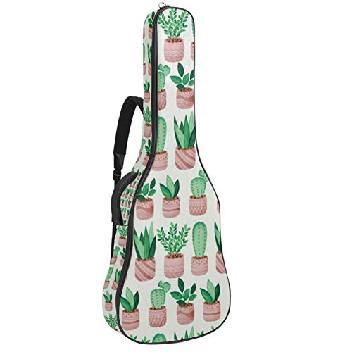 Gitarren-Gigbag, wasserdicht, Reißverschluss, weicher Gitarren-Rucksack, Bassgitarre, Akustik- und klassische Folk-Gitarre, Tasche, Topfpflanzen, grünes Kaktus-Muster