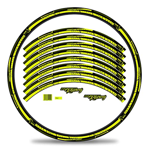 Finest Folia 16-teiliges Set Felgenrandaufkleber Sticker für Fahrrad Felgen im Streifen Stripes Design Komplett Set für 27" 29" für Ebike Rennrad Mountainbike MTB Laufrad (Neon Gelb, Glanz)