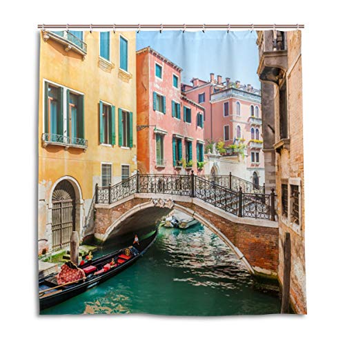 ALAZA Canal Bridge Scenic Venice Italy Duschvorhang 183 x 183 cm Wasserdicht Polyester Dekoration Badezimmer Vorhang mit Haken