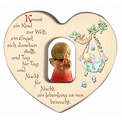 Herz für Mädchen mit Schutzengel als Geschenk zur Geburt oder Taufe/Dekoration fürs Kinderzimmer aus Holz