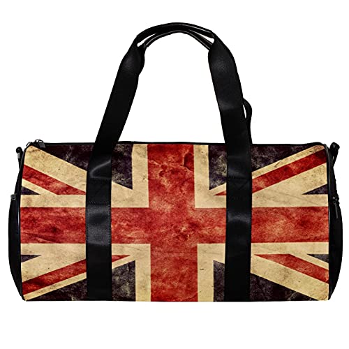 Runde Sporttasche mit abnehmbarem Schultergurt, Union Jack, Vintage, UK-Flagge, Trainingstasche für Damen und Herren