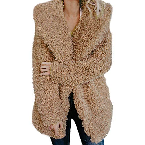 Yowablo Damen Cardigan Strickjacke Warme künstliche Wollmantel Jacke Revers Winter Oberbekleidung (XL,Khaki)