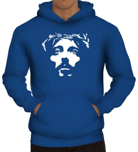 Shirtstreet24, Jesus Face, christlicher Jesus Herren Kapuzen Sweatshirt - Pullover Hoodie, Größe: 3XL,Royal Blau