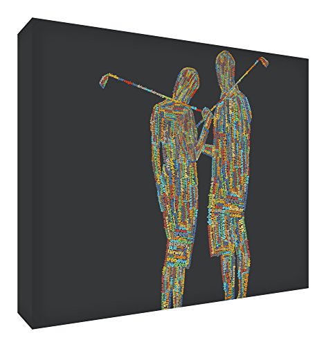 Feel Good Art Kunstdruck auf Leinwand, Motiv Golfpaar, 30 x 20 x 4 cm, klein, mehrfarbig auf Schwarz