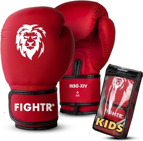 FIGHTR® Kinder Boxhandschuhe mit bestem Sitz für maximalen Schutz | Junior Jungen und Mädchen | für Boxen, MMA, Muay Thai, Kickboxen & Kampfsport 04 06 oz | inkl. Tragetasche (Rot, 04 oz)