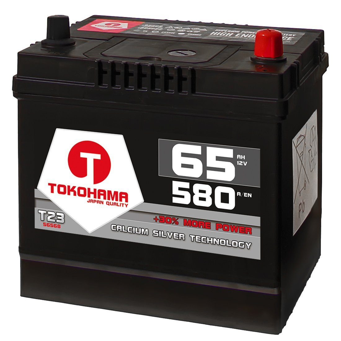 Tokohama Autobatterie 65Ah 580A/EN Asia Japan Starter Batterie Plus Pol Rechts ersetzt 60Ah 12V 56068