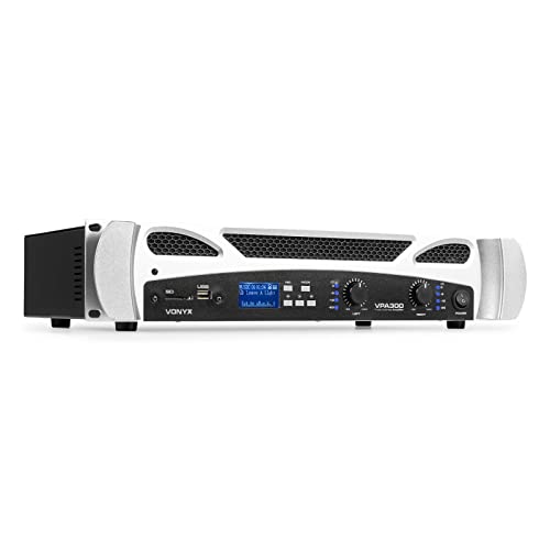 Vonyx VPA300 PA-Verstärker - 2 x 150 Watt, Bluetooth-Funktion, Mediaplayer, LED-Display, USB-Port, SD-Slot, robuste Bauweise mit Metallgehäuse, Line-Eingang, inkl. Fernbedienung