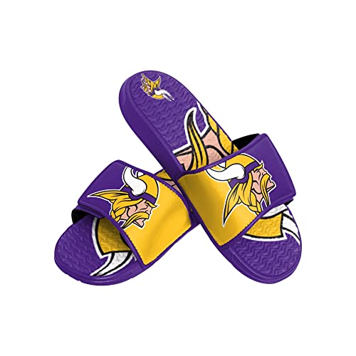 Foco Minnesota Vikings NFL Colorblock Big Logo Gel Slide Purple Yellow Badelatschen Hausschuhe - XL