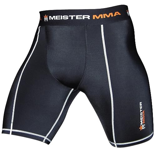 Meister MMA Kompressions-Rush-Fight-Shorts mit/Cup-Tasche - Schwarz - Groß (L) (34-35)