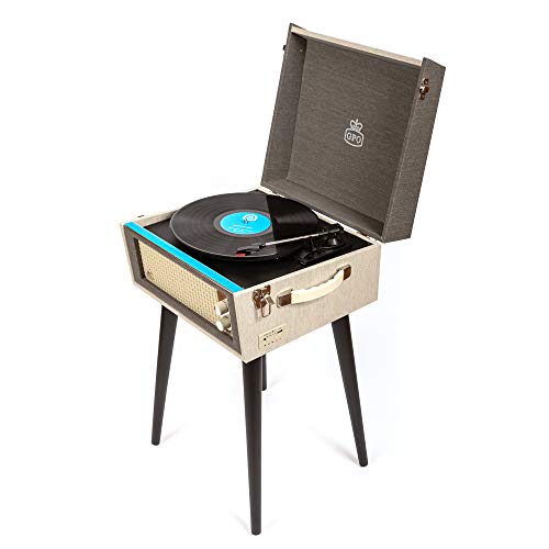 GPO Bermuda Plattenspieler; Klassischer Schallplattenspieler im Retro Stil mit MP3/USB; integriertem Lautsprecher, Grau