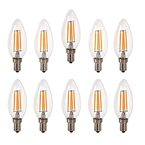Ruihua Leuchtmittel mit Spitze E14, LED, warmweiß, 2700 K, 4 W (entspricht 40 W), 10 Packungen Retro-Glühbirnen, energiesparend, C35, kleine Edison-Schraube, 400 lm, nicht dimmbar