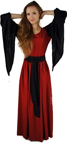 Dark Dreams Gothic Mittelalter Wikinger Kelten LARP Kleid Valkyrie Trompetenärmel rot schwarz 36 38 40 42 44 46, Farbe:rot/schwarz, Größe:M