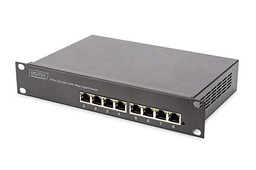 DIGITUS Professional - 10" Fast Ethernet Switch - 8-Port - 1HE - Unmanaged - 10/100 Mbit/s - 10 Zoll (254 mm) Rackeinbau möglich - schwarz