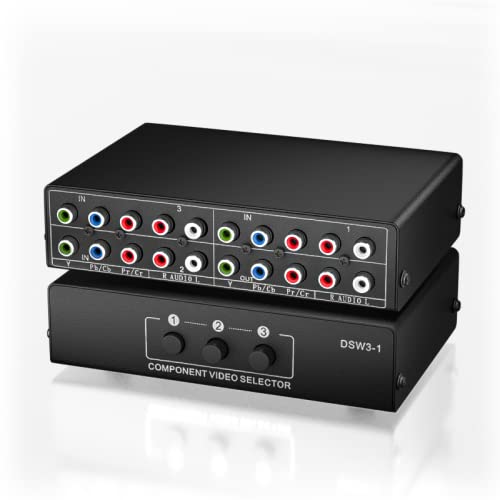 Component AV Video Switch Box 3 in 1 Out, BolAAzuL 3 Port 5 RCA YPbPr Kabel RGB Component AV Switcher Selector Converter 3-Wege Plug & Play für Retro Gaming PS2 Wii Xbox DVD Player TV