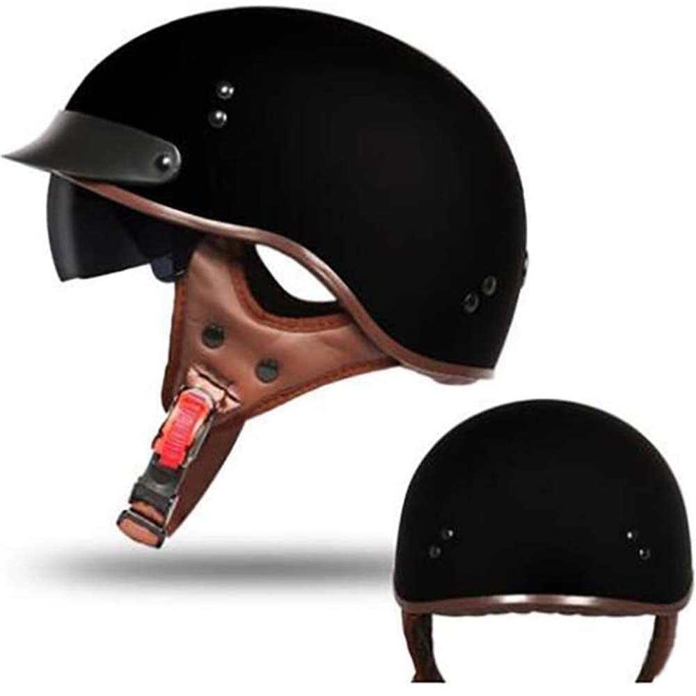 Retro Motorrad Helm, Halbschale Vintage Style Harley Helm mit Visier, Halbschalenhelm ECE Zertifizierung Jethelm Für Damen Und Herren, für Cruiser Chopper Biker Lucky Skull