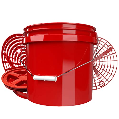 detailmate Roter Bucket Set - Grit Guard Wasch Eimer rot 3,5 Gal (ca 12L) + GritGuard Schmutz Einsatz + Waschboard + Gamma Seal Deckel