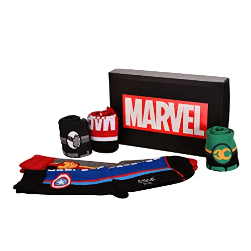 Elbenwald Marvel Socken 5er Set mit Avengers Motiven in Geschenkbox für Herren Damen Unisex - 36-41