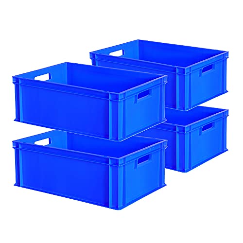 4 Eurobehälter mit 2 Durchfassgriffen, LxBxH 600x400x220 mm, 45 Liter, blau