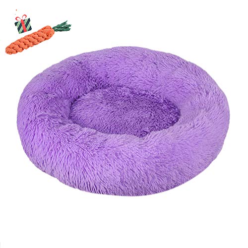 Fansu Hundebett rund Hundekissen Plüsch weichem Hundesofa rutschfest Base Katzenbett Donut Größe und Farbe wählbar (lila,100CM)