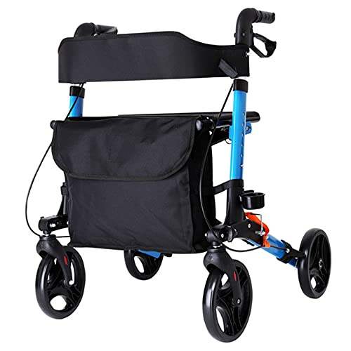 Rolling Walkers für Senioren mit Sitz, Bremsen und 8-Zoll-Rädern, strapazierfähige, faltbare Gehhilfe mit Rückenlehne und Tasche, tragbare Gehhilfe für den Innen- und Außenbereich