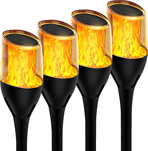 LUMILED Solar Gartenfackel 4er Set Solarleuchten 64,5 cm mit Erdspieß LED Solarlampe flackernder Flamme IP65 Garten Solarleuchte Flammeneffekte Fackel Gartenlampe Flamme Solarlampe Flammenlicht