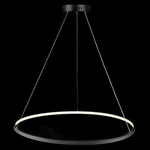 1-Licht Kreis Pendelleuchte LED Metall Acryl Kronleuchter Modern Hängend Verstellbar Hängeleuchte Für Wohnzimmer Schlafzimmer Küche,Black+TricolorLight-60cm