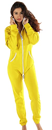 Hoppe Gennadi Damen Jumpsuit Onesie Jogger Einteiler Overall Jogging Anzug Trainingsanzug - Slim FIT, H6147 gelb L