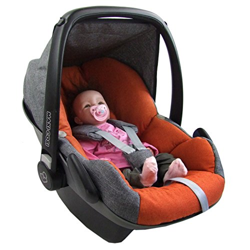BAMBINIWELT Bezug Ersatzbezug kompatibel mit Maxi-Cosi Pebble für Babyschale 5-tlg Komplett-Set (meliert grau-orange)