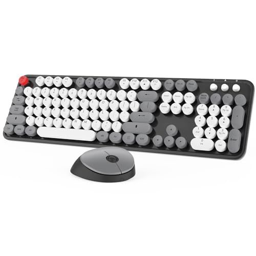 Kabellose Tastatur-Maus-Kombination, bunte Maus und Tastatur-Kombination, 104 Tasten, niedliche kabellose Tastatur mit Nummernblock für Windows, Computer, PC, Notebook, Laptop (Grau)