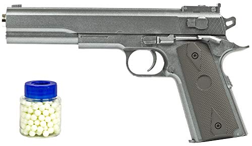 Softair Gun Set Airsoft Federdruck Pistole 19cm Inkl Magazin 0,49 Joule Silver