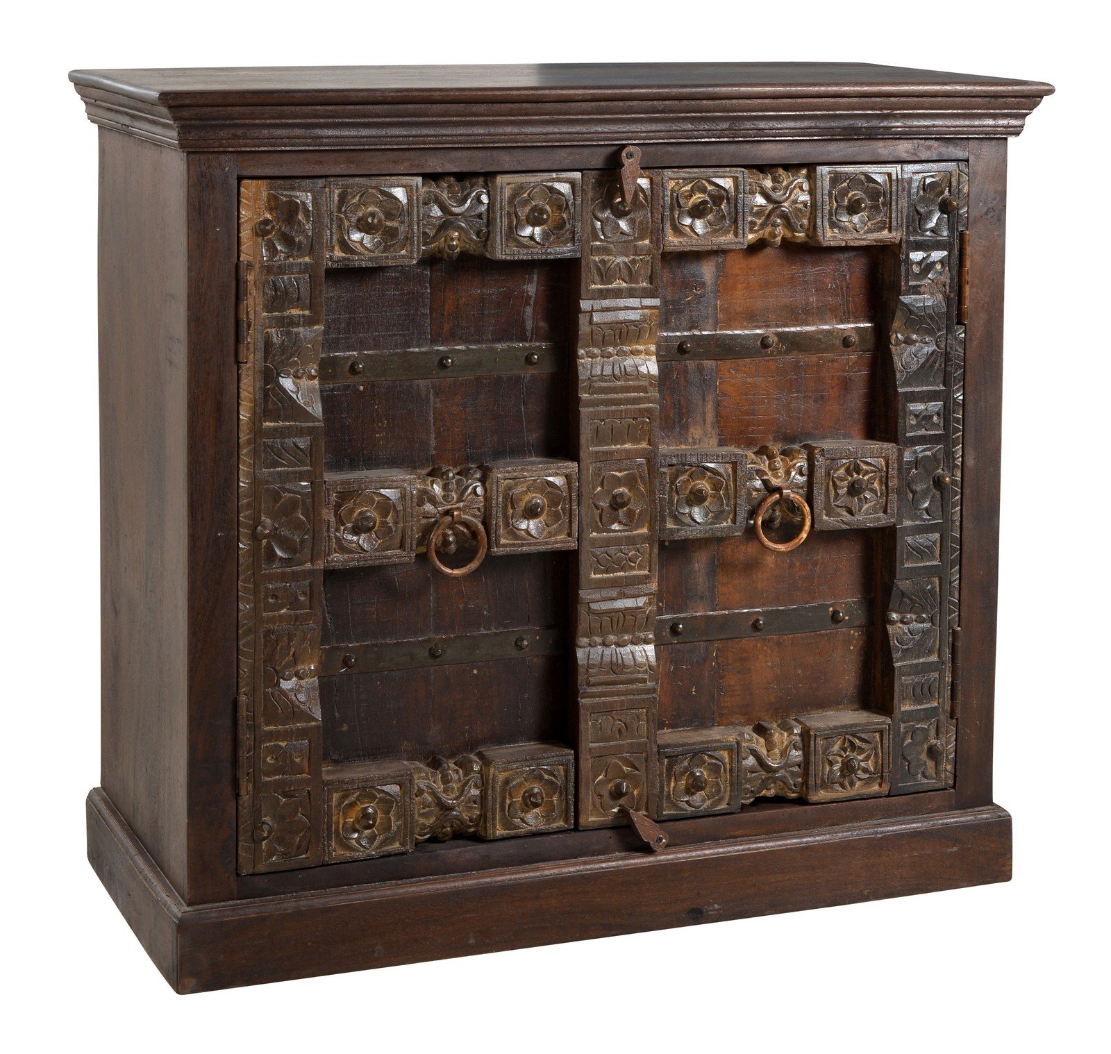 SIT-Möbel Almirah 5109-30 koloniale Kommode, 2 Türen, recyceltes Holz, Metallapplikationen, 100x45x90 cm