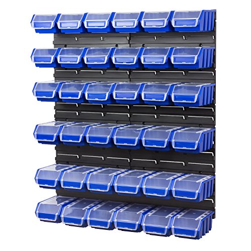 40 teiliges Werkstattwand Lagerregal inkl. Stapelboxen blau Wandplatten Ergobox Plus Deckel Gr. 2