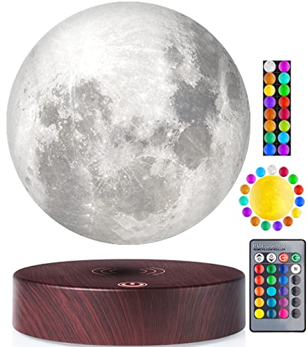 VGAzer schwebende Mond lampe, frei schwebend und frei drehbar mit luxuriöser Faux-Holzsockel und 3D-Druck-LED-Mondlicht, für einzigartige Geschenke, Raumdekor, Nachtlicht, Schreibtisch-Tech-Spielzeug