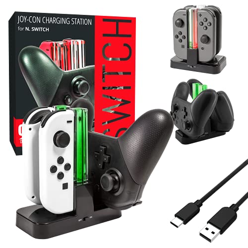 Orzly Switch Pro Controller Dock, Docking Station [with Individual Charge LED Indicator Lights & USB TypeC Cable] for Charging up to Four Nintendo Switch Joy-Cons (or 1 Pro Controler with 2 JoyCons)