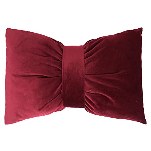 Kissen mit Schleife aus Samtstoff, Sofa oder Bett, dekorativ, Bordeaux, mit Füllung, handgefertigt, Bordeaux, 50 x 30 cm