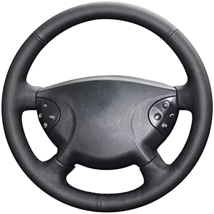 Black Leather Car Steering Wheel Cover, for Mercedes Benz E-Class W211 G-Class W463 2002-2007,Yellow Line