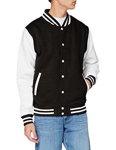 Just Hoods by AWDis Herren Jacke Varsity Jacket, Multicoloured (Jet Black/White), XS