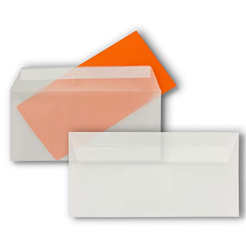 500x Brief-Umschläge DIN Lang - Transparent - 92 g/m² - 11 x 22 cm - Haftklebung mit Abziehstreifen - FarbenFroh by GUSTAV NEUSER