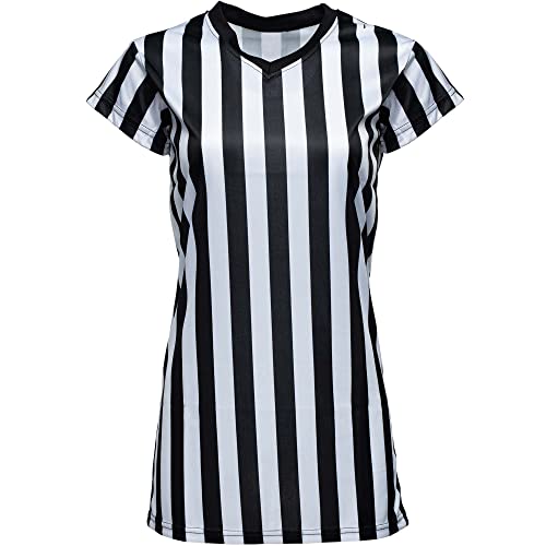 Murray Sporting Goods Damen V-Ausschnitt Schwarz und Weiß Streifen Schiedsrichter Shirt Offizielles Trikot für Refs, Schiedsrichter-Kostüm, Kellnerinnen und mehr (XS)