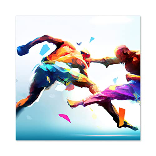 Cage Fighting Kickboxing Martial Arts Action Painting Premium Wall Art Canvas Print 24X24 Inch
