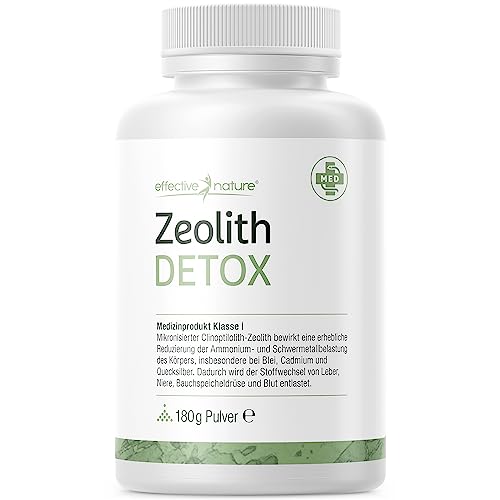 effective nature Zeolith Detox, zertifiziertes Medizinprodukt zur Bindung von Schwermetallen, natürliche Mineralerde, Produziert in Deutschland, bei Entschlackungs- und Darmkuren, 180 g Pulver
