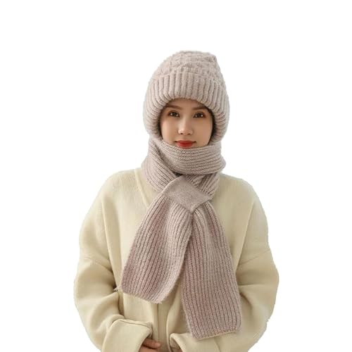 Pukmqu Integrated Ear Protection Windproof Cap Scarf, 2 in 1 Winter Warm Knitted Hat Scarf, Knitting Thickening Hat Winter (Gray,Einheitsgröße)