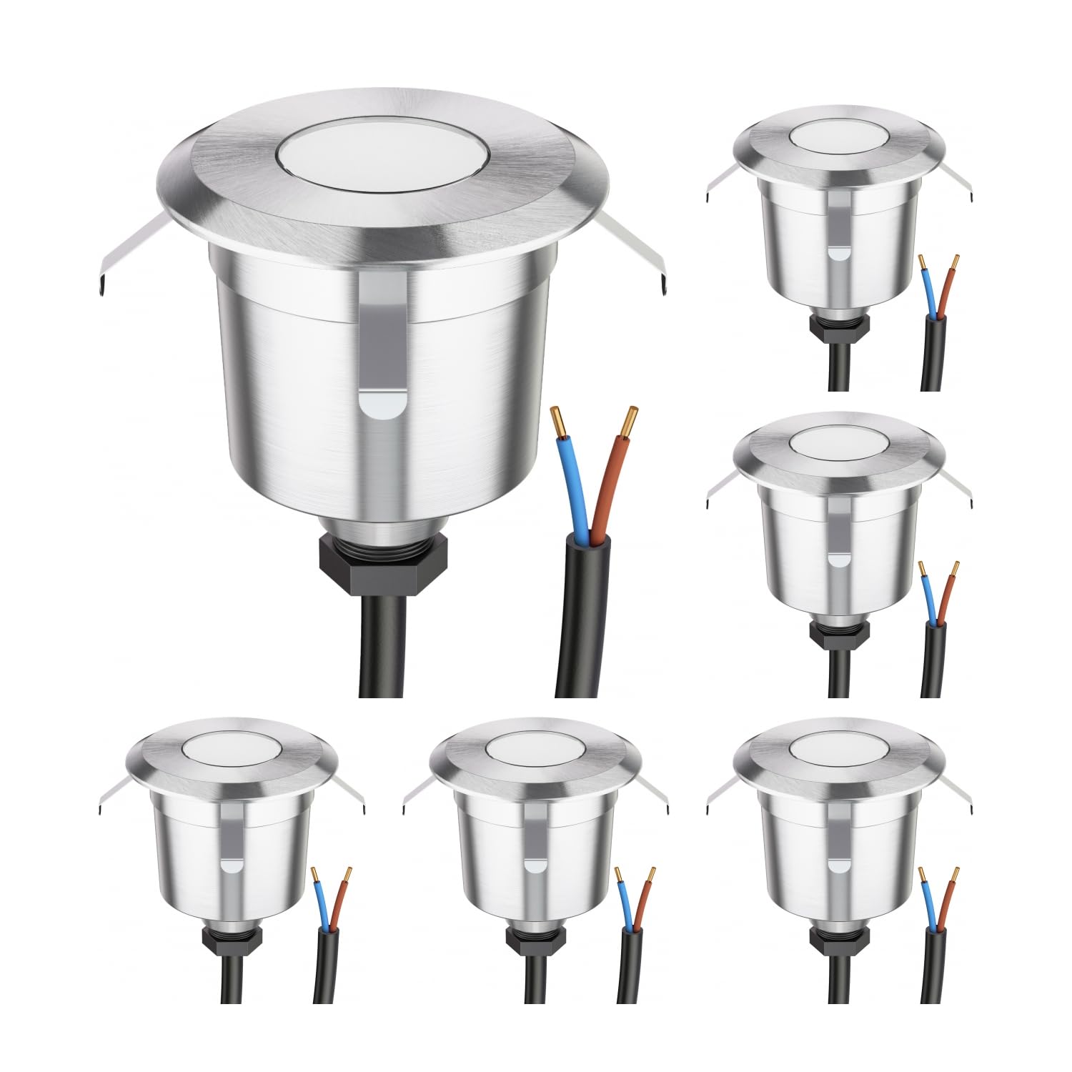 ledscom.de 6 Stück LED Bodeneinbauleuchte AGENA für außen, IP65, edelstahl, rund, 60mm Ø, kaltweiß